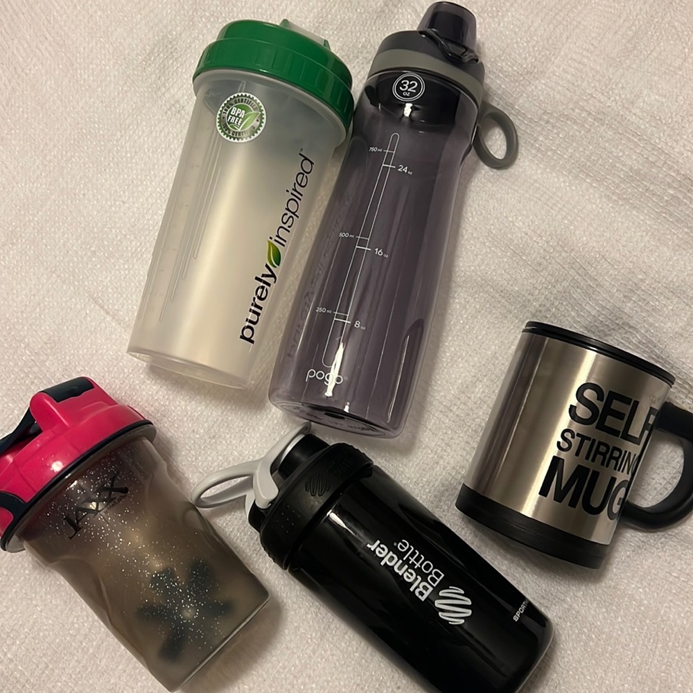 Lot of 5 water bottle, shakers, coffee mug